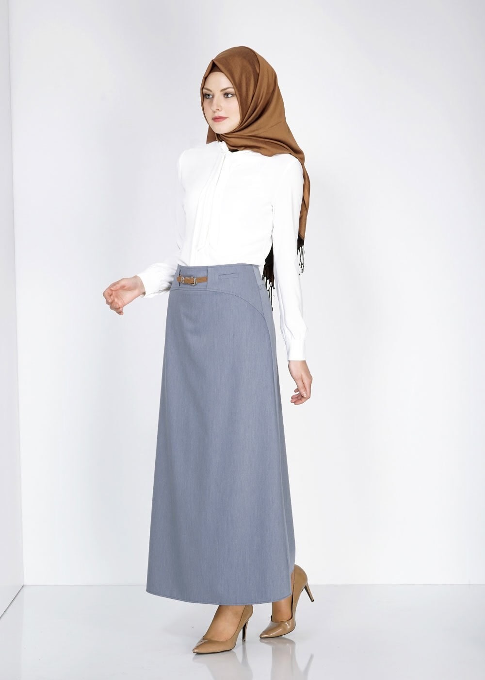 Tesettür giyim LACİVERT KEMER DETAYLI ETEK 6706 