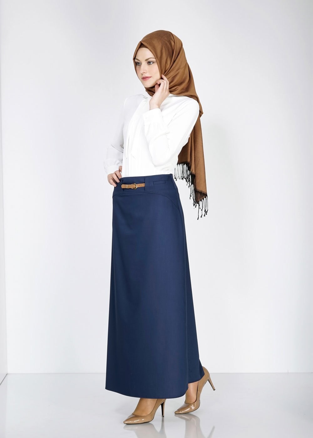 Tesettür giyim LACİVERT KEMER DETAYLI ETEK 6706 