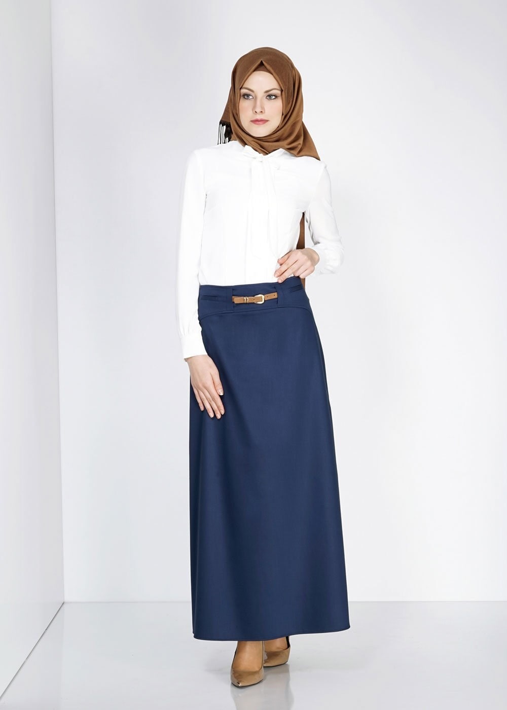 Tesettür giyim LACİVERT KEMER DETAYLI ETEK 6706 