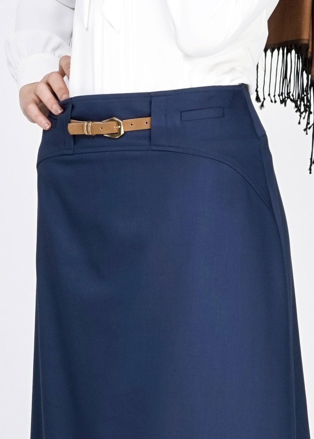 Tesettür giyim LACİVERT KEMER DETAYLI ETEK 6706 