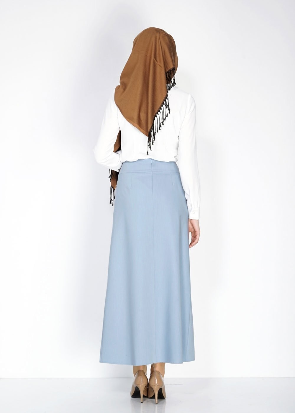 Tesettür giyim MAVİ KEMER DETAYLI ETEK 6706 