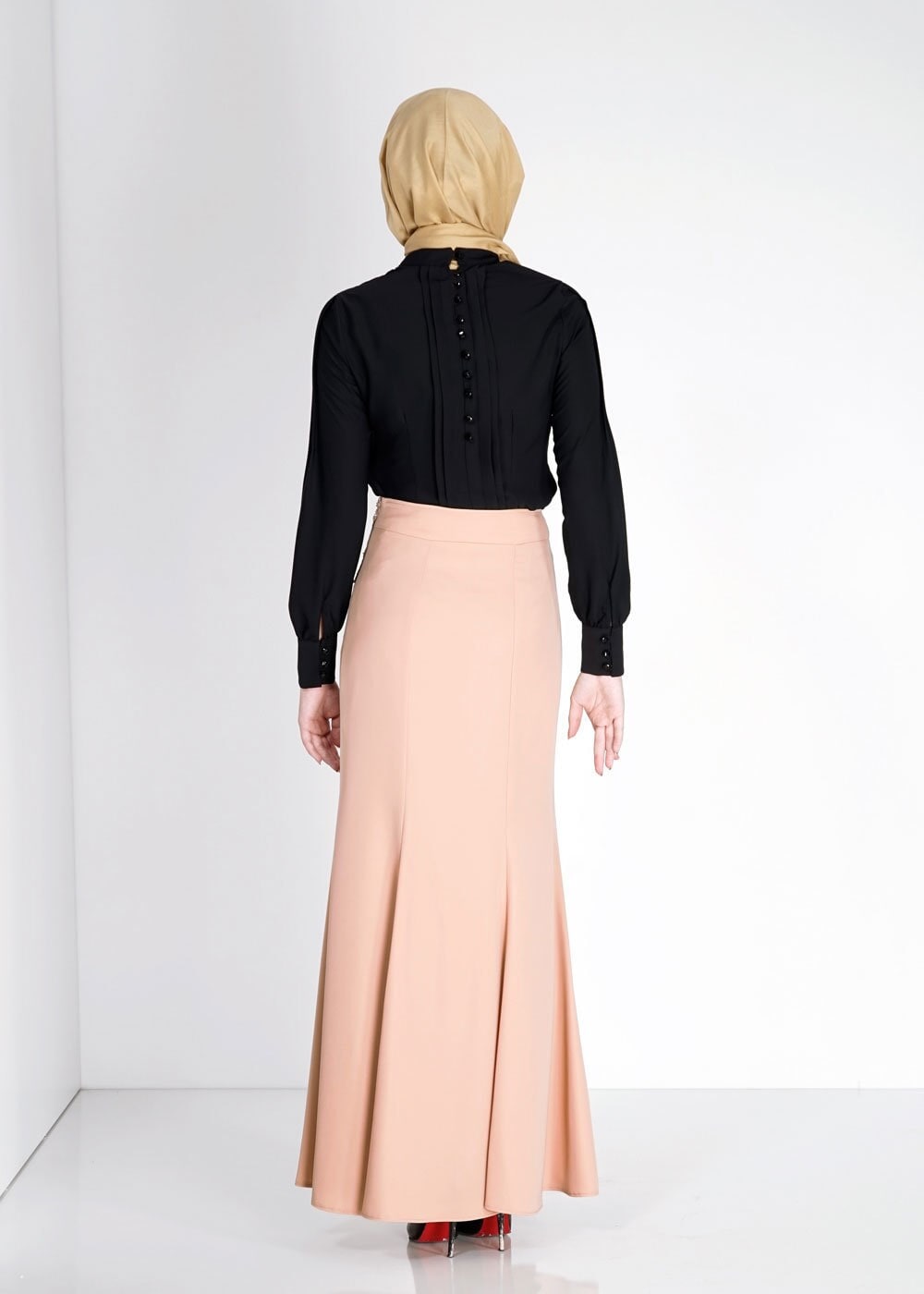 Tesettür giyim KAHVE NAKIŞ İŞLEMELİ TAŞ DETAYLI ETEK 6707