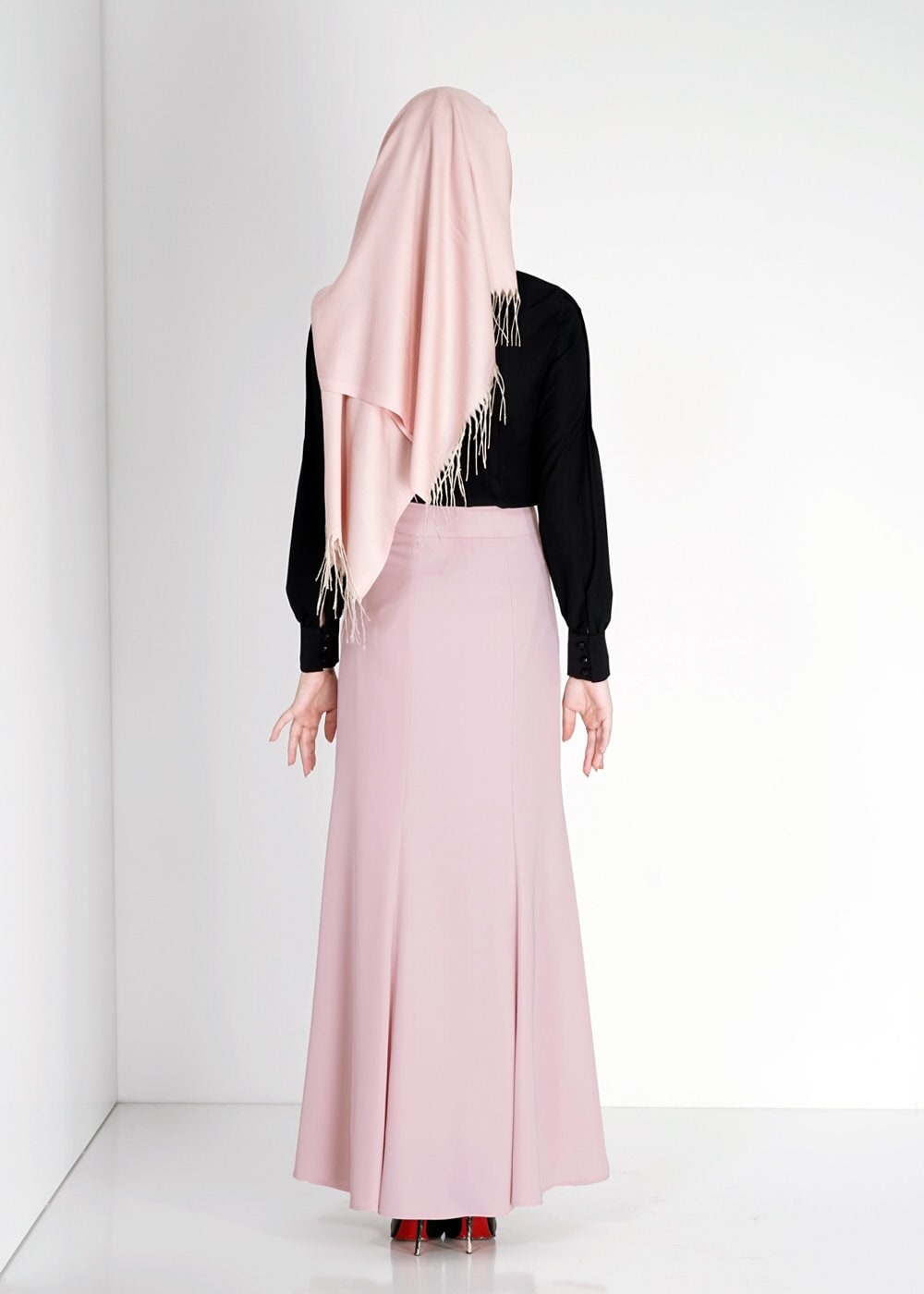 Tesettür giyim PUDRA NAKIŞ İŞLEMELİ TAŞ DETAYLI ETEK 6707