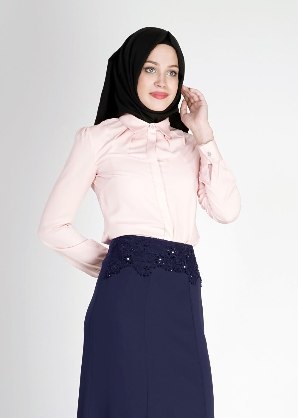 Tesettür giyim LACİVERT NAKIŞ İŞLEMELİ TAŞ DETAYLI ETEK 6707