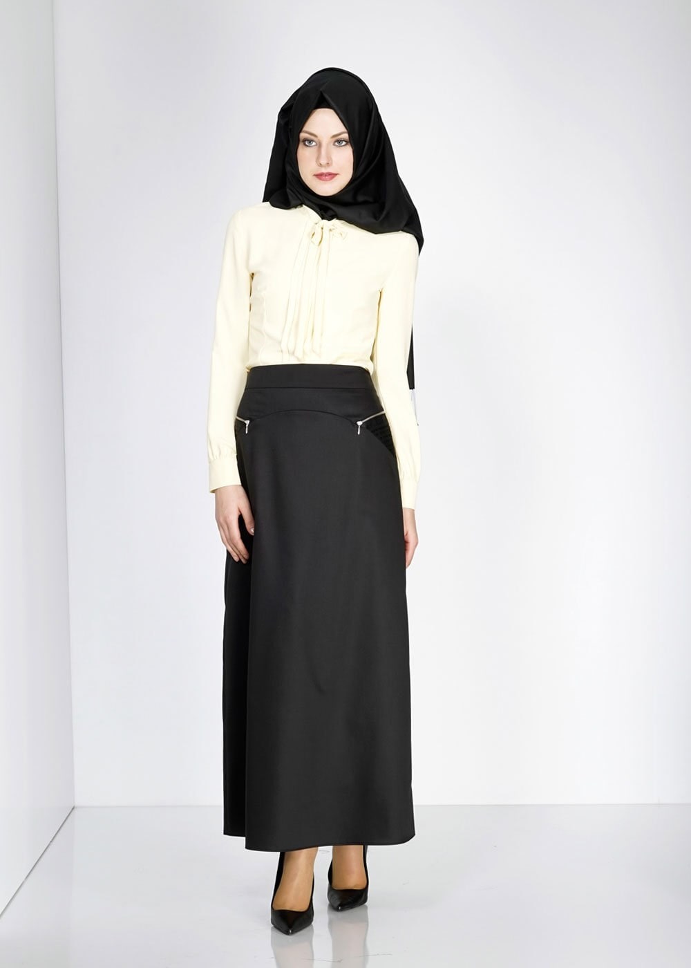 Tesettür giyim SİYAH FERMUAR DETAYLI ETEK 6708
