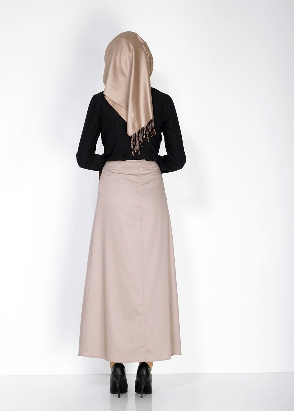 Tesettür giyim BEJ FERMUAR DETAYLI ETEK 6708
