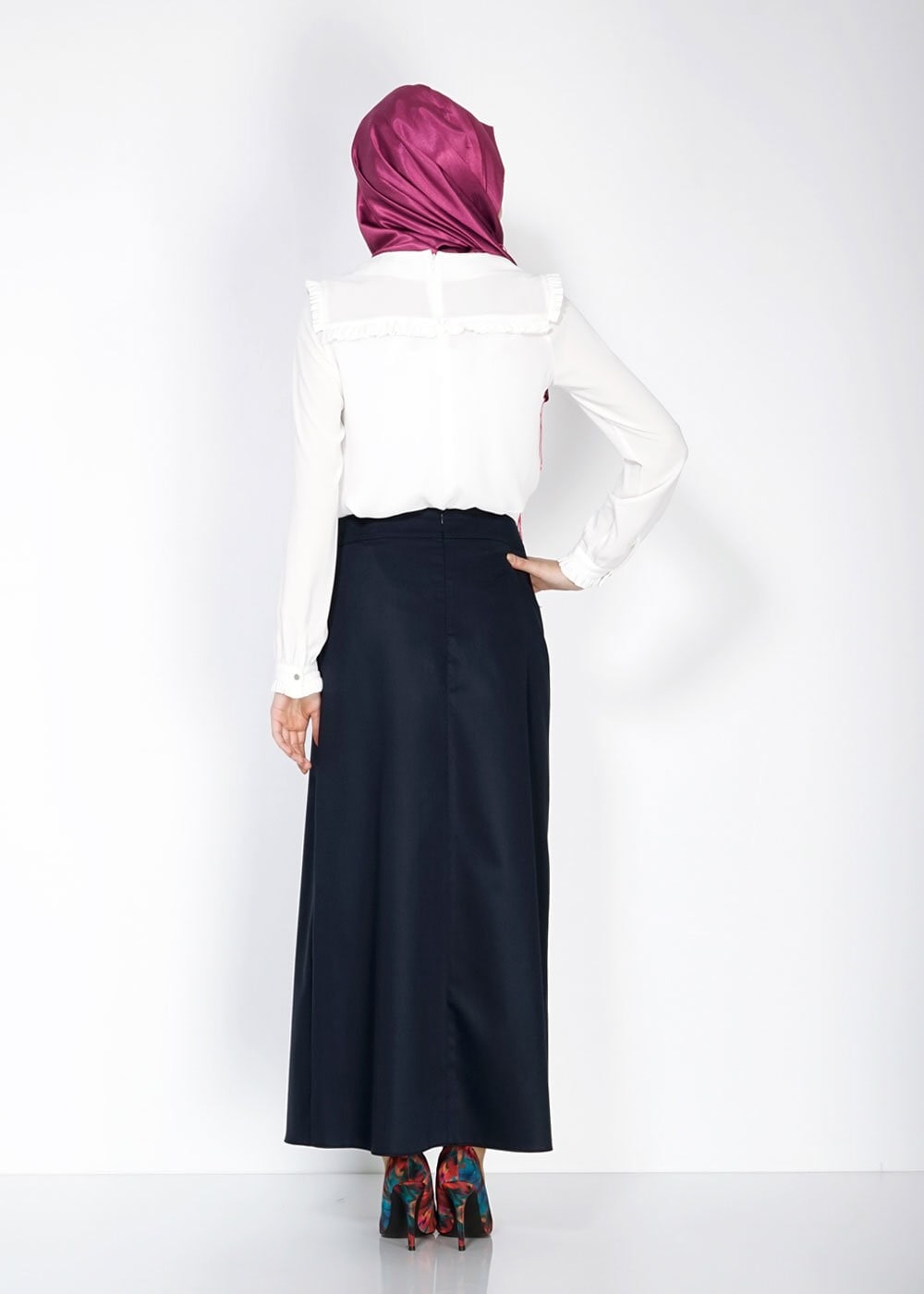 Tesettür giyim LACİVERT FERMUAR DETAYLI ETEK 6708