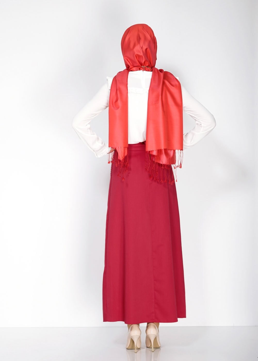 Tesettür giyim BORDO FERMUAR DETAYLI ETEK 6708