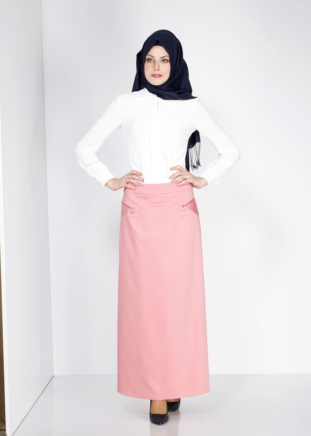 Tesettür giyim PUDRA FERMUAR DETAYLI ETEK 6708