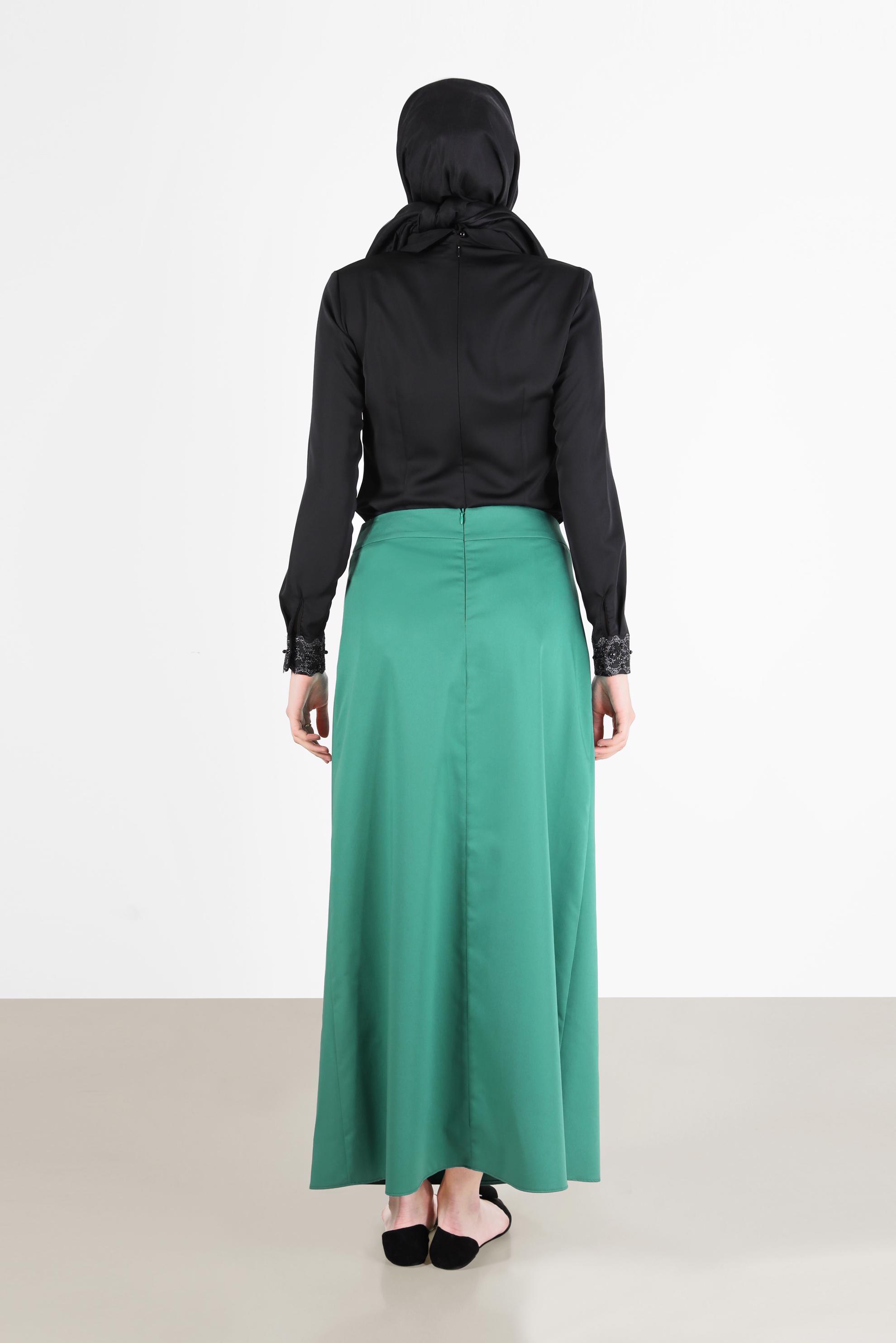Tesettür giyim YEŞİL FERMUAR DETAYLI ETEK 6708