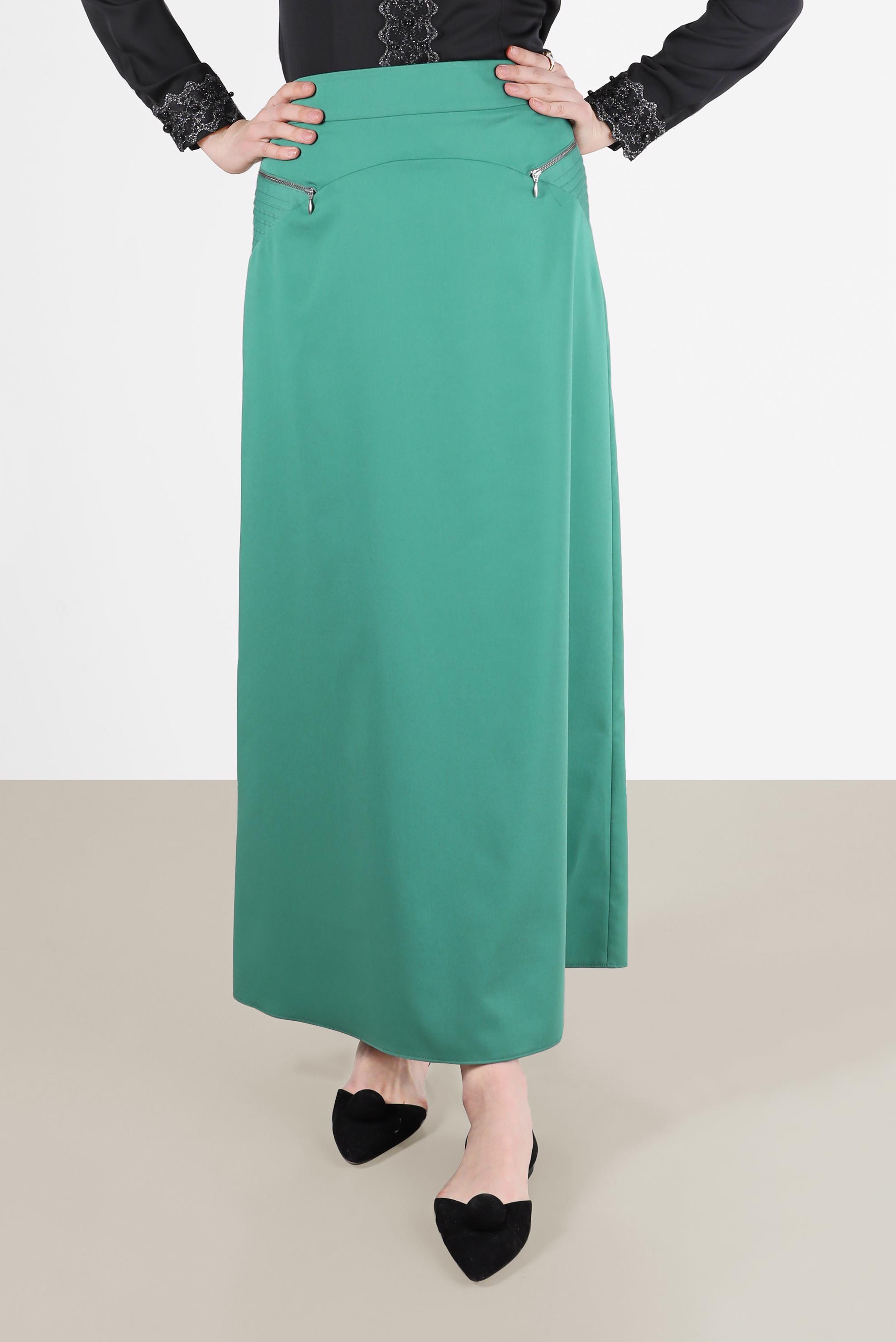 Tesettür giyim YEŞİL FERMUAR DETAYLI ETEK 6708