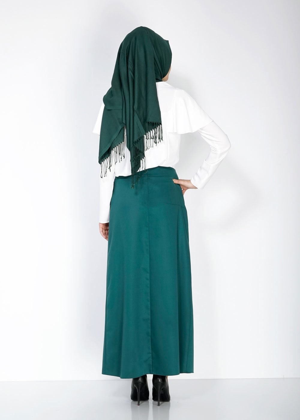 Tesettür giyim YEŞİL FERMUAR DETAYLI ETEK 6708