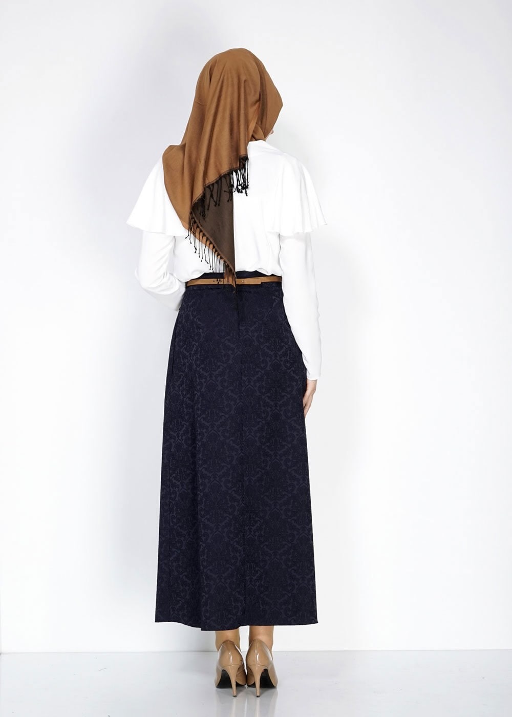 Tesettür giyim LACİVERT 6710 Almina Jakar Tesettür Etek