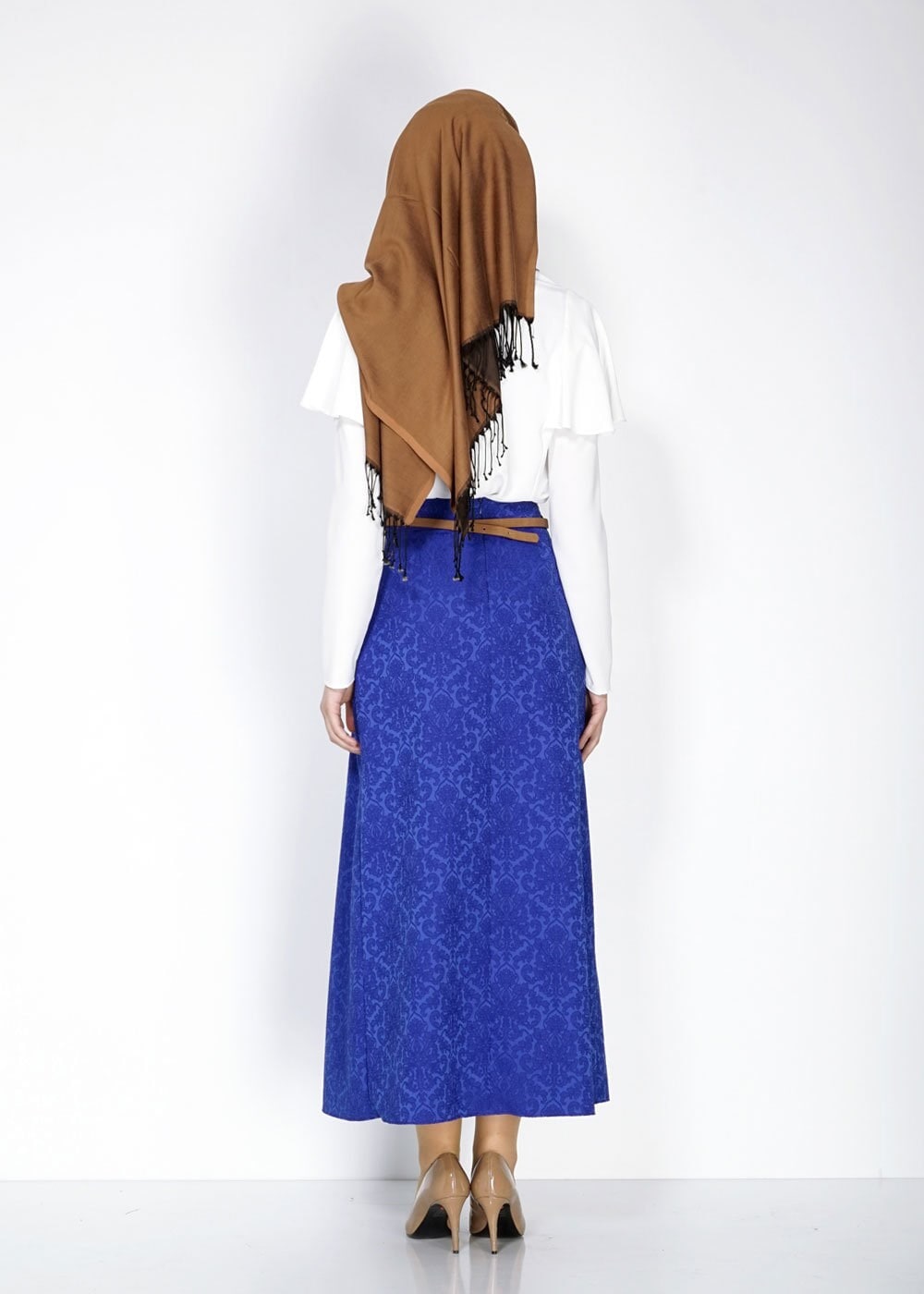 Tesettür giyim LACİVERT 6710 Almina Jakar Tesettür Etek