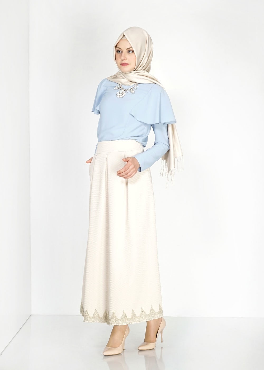 Tesettür giyim BEJ 6712 Neva Jakar Tesettür Etek