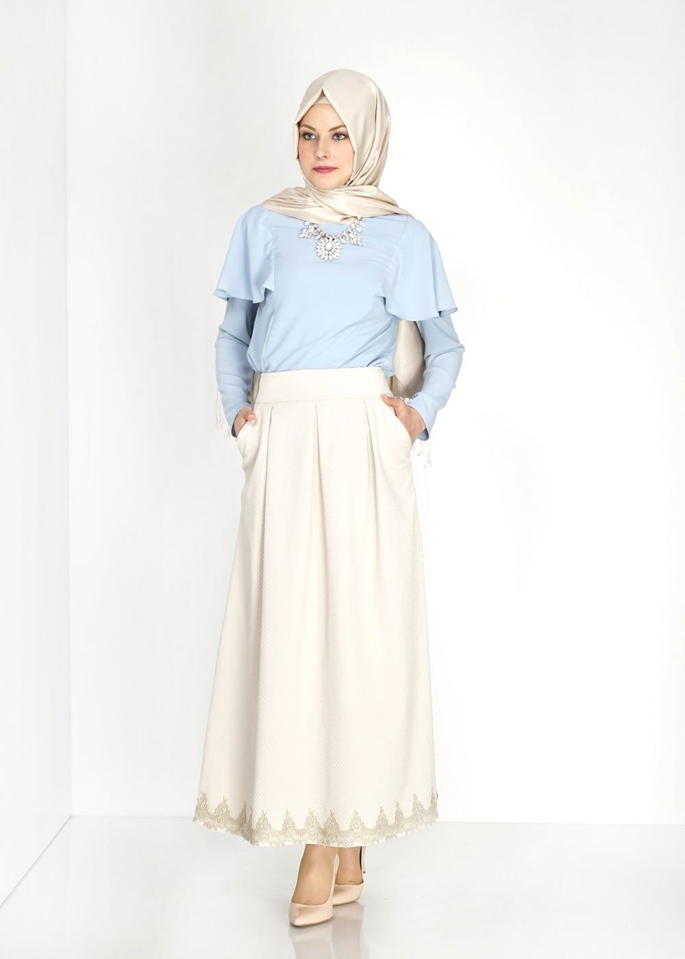 Tesettür giyim BEJ 6712 Neva Jakar Tesettür Etek