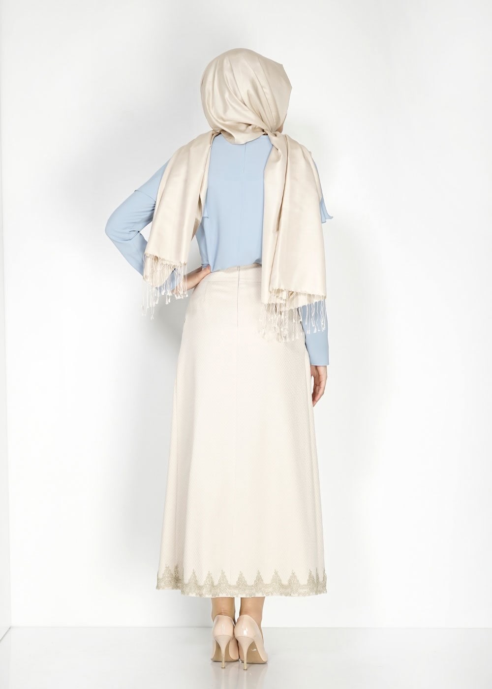 Tesettür giyim BEJ 6712 Neva Jakar Tesettür Etek