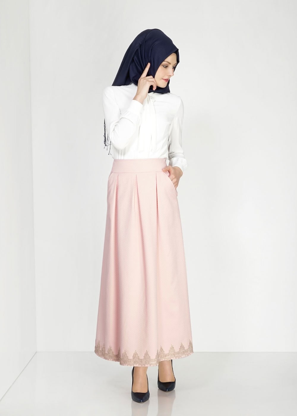 Tesettür giyim PUDRA 6712 Neva Jakar Tesettür Etek