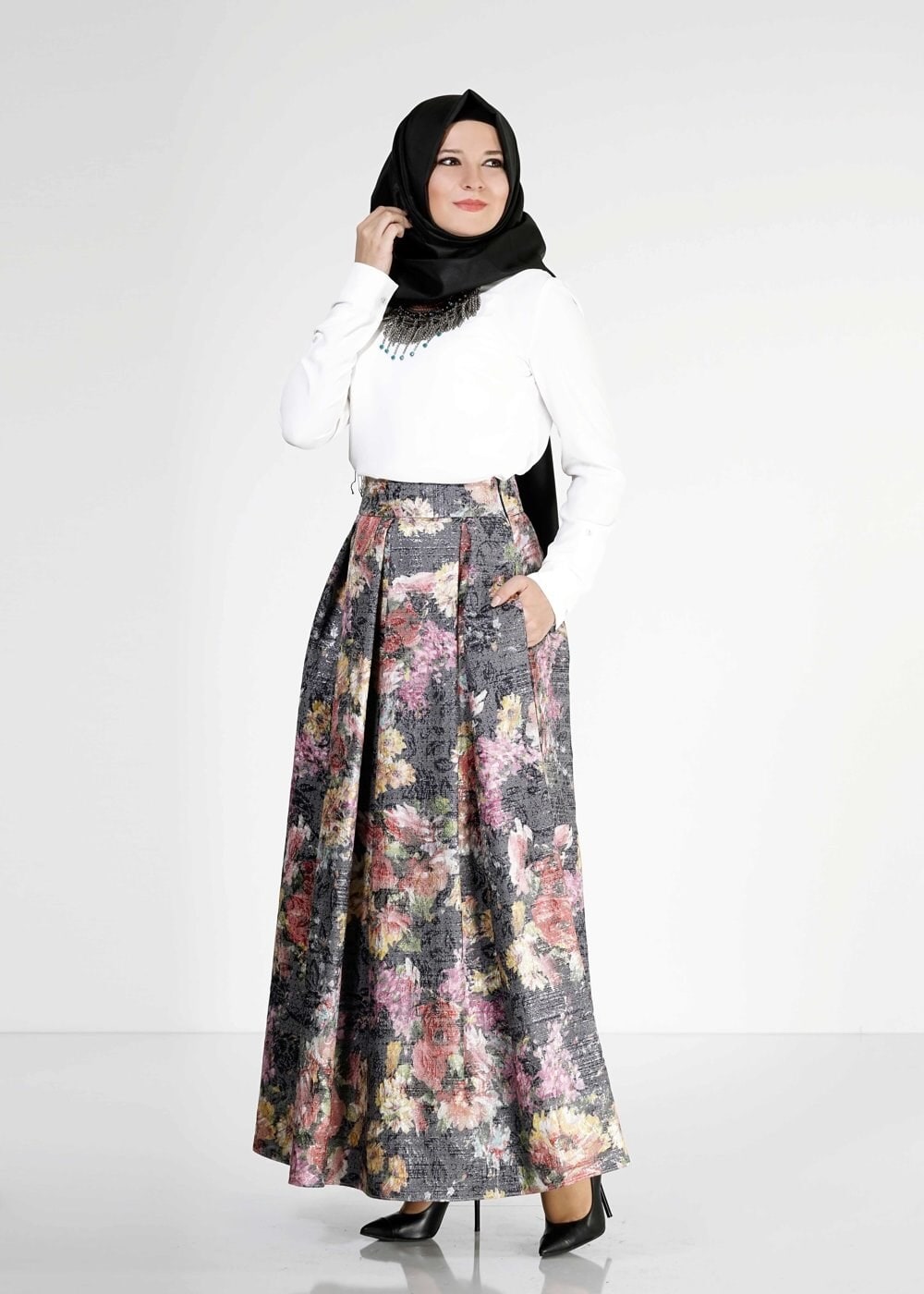 Tesettür giyim LACİVERT 6713 Jakar Tesettür Etek