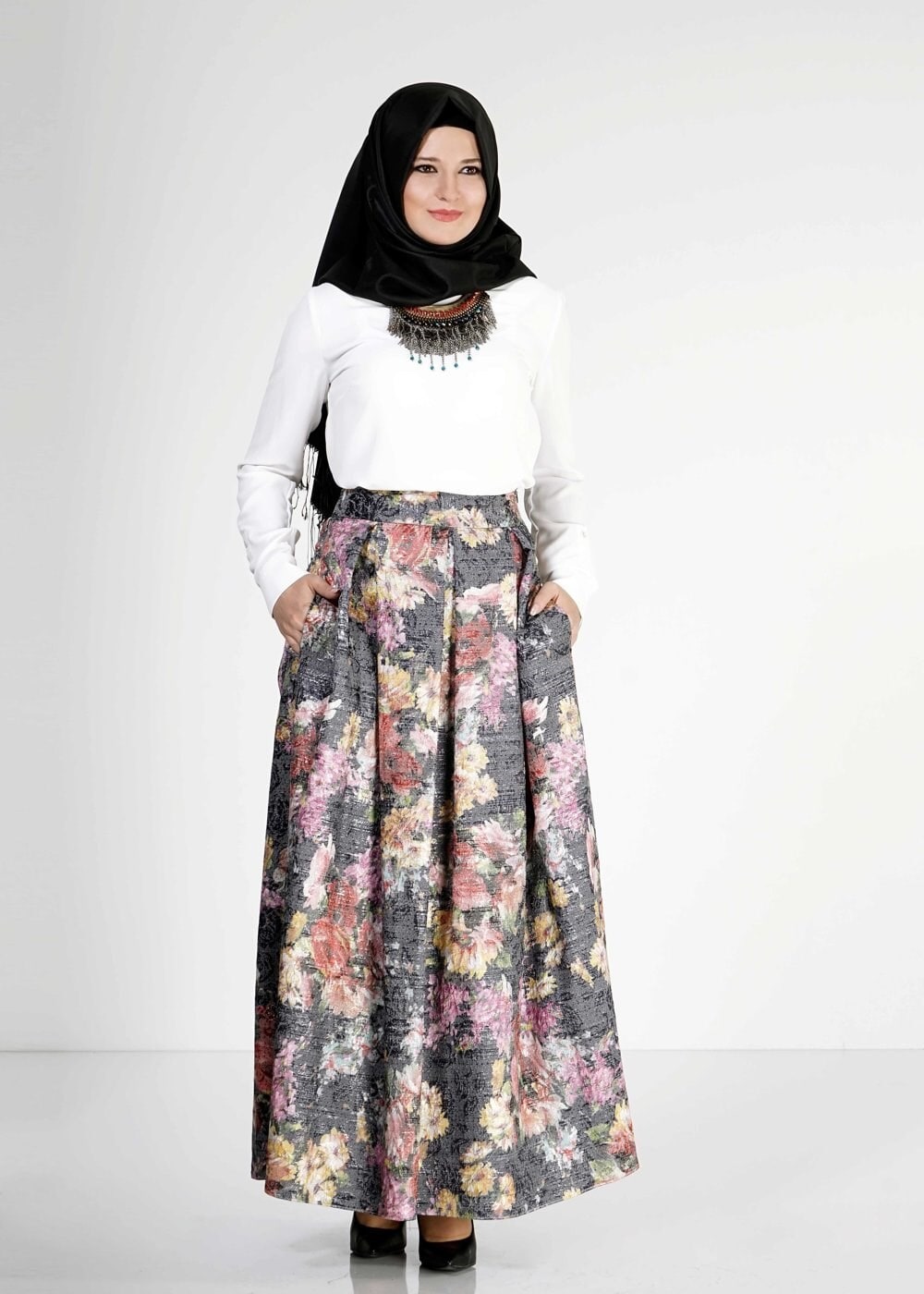 Tesettür giyim LACİVERT 6713 Jakar Tesettür Etek