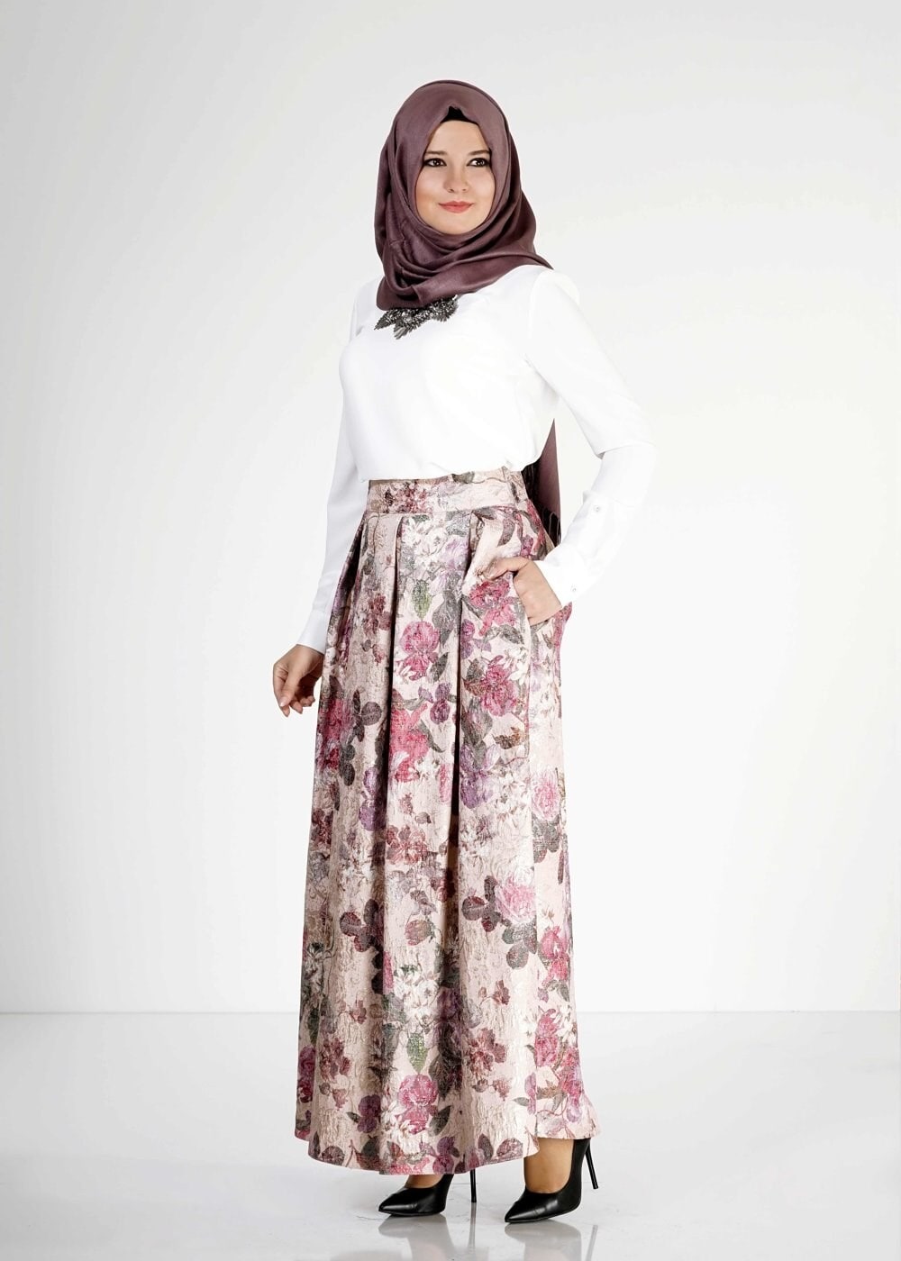 Tesettür giyim PUDRA 6713 Jakar Tesettür Etek