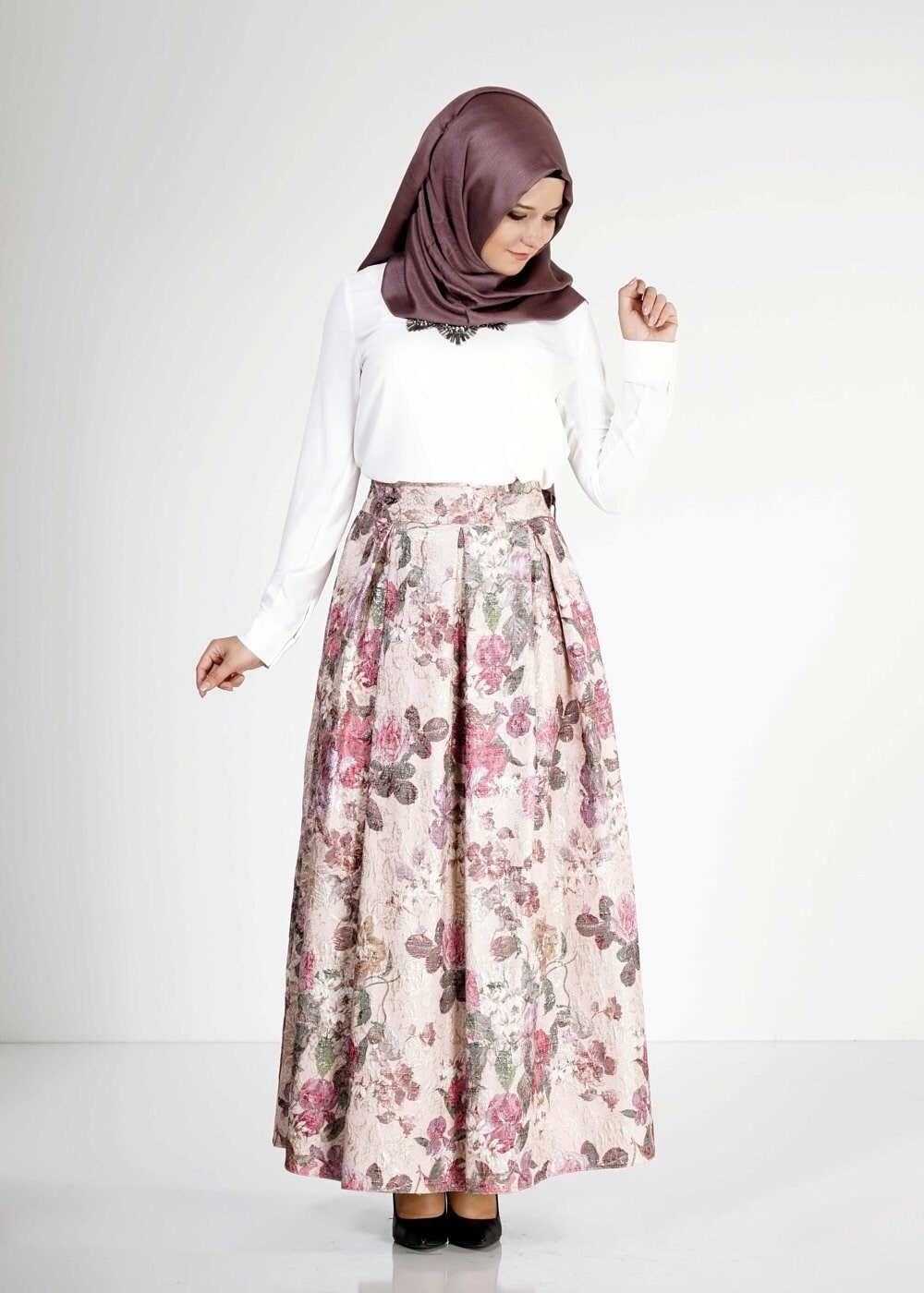 Tesettür giyim PUDRA 6713 Jakar Tesettür Etek