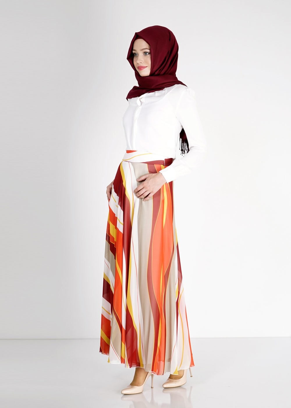 Tesettür giyim BORDO 6714 Neptün Tesettür Etek