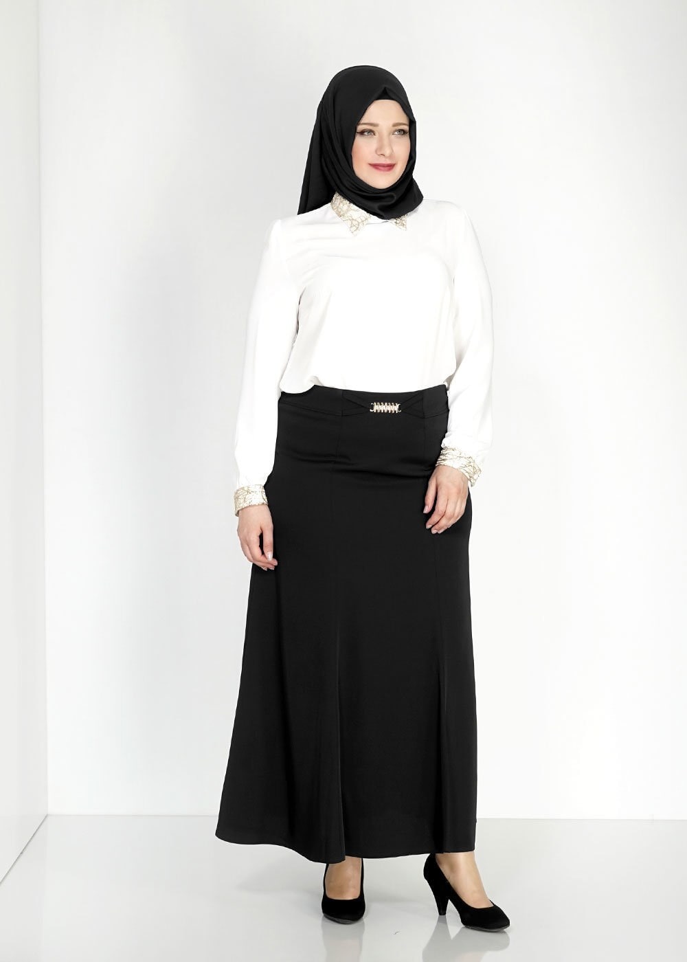 Tesettür giyim SİYAH 6715 Sarah Tesettür Etek