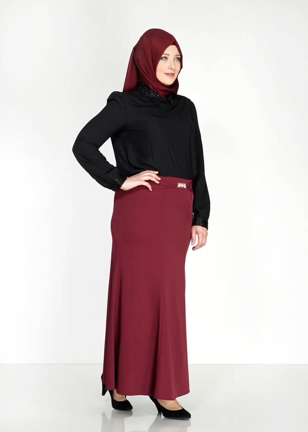 Tesettür giyim BORDO 6715 Sarah Tesettür Etek