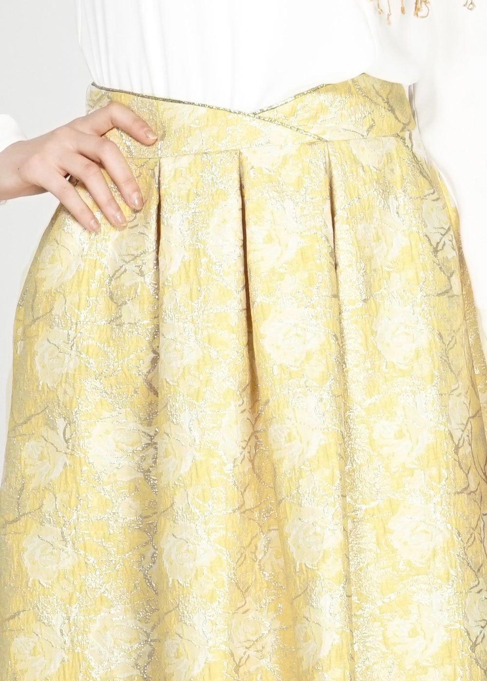 Tesettür giyim SARI PİLELİ JAKAR ETEK 6720