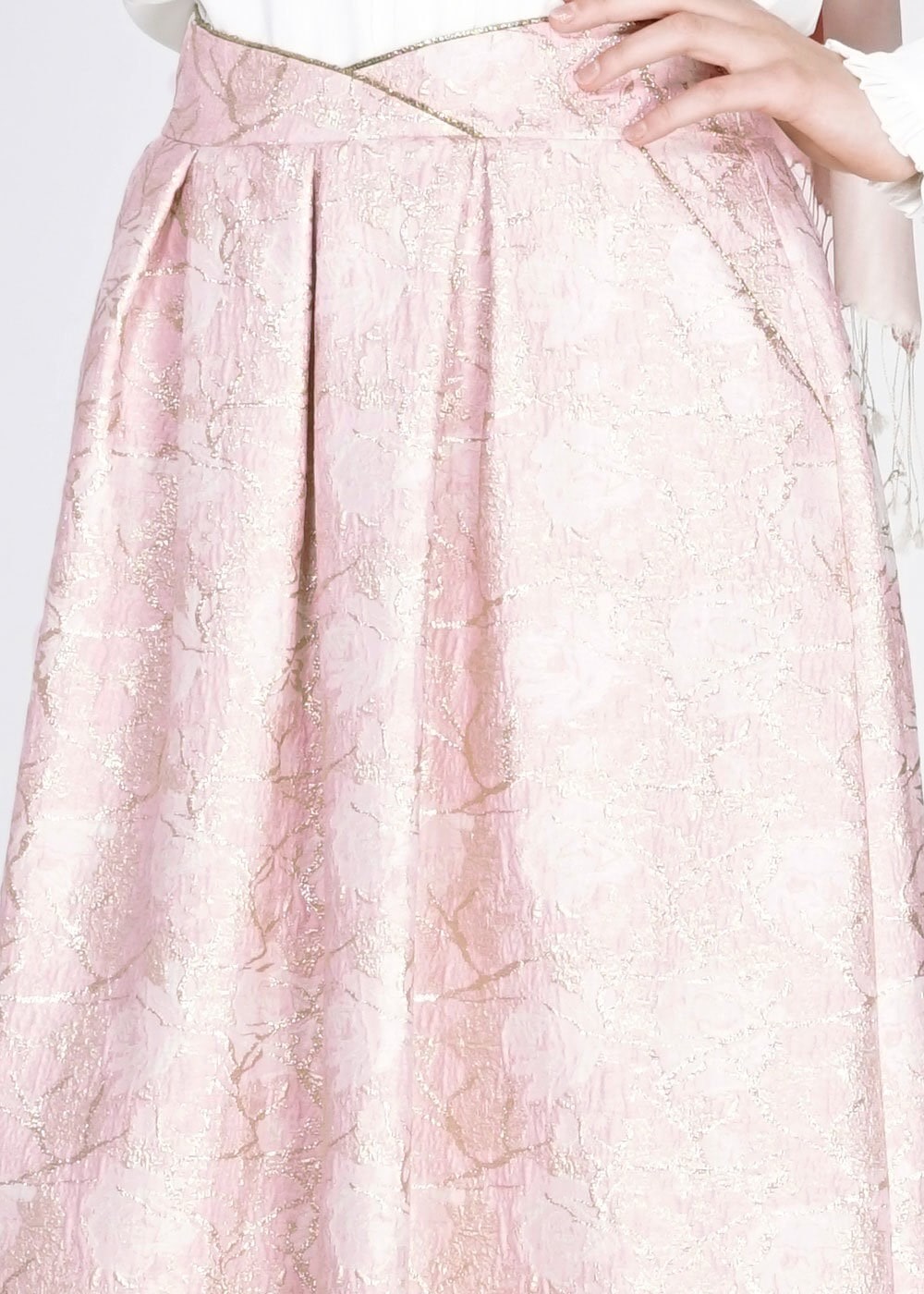 Tesettür giyim PEMBE PİLELİ JAKAR ETEK 6720