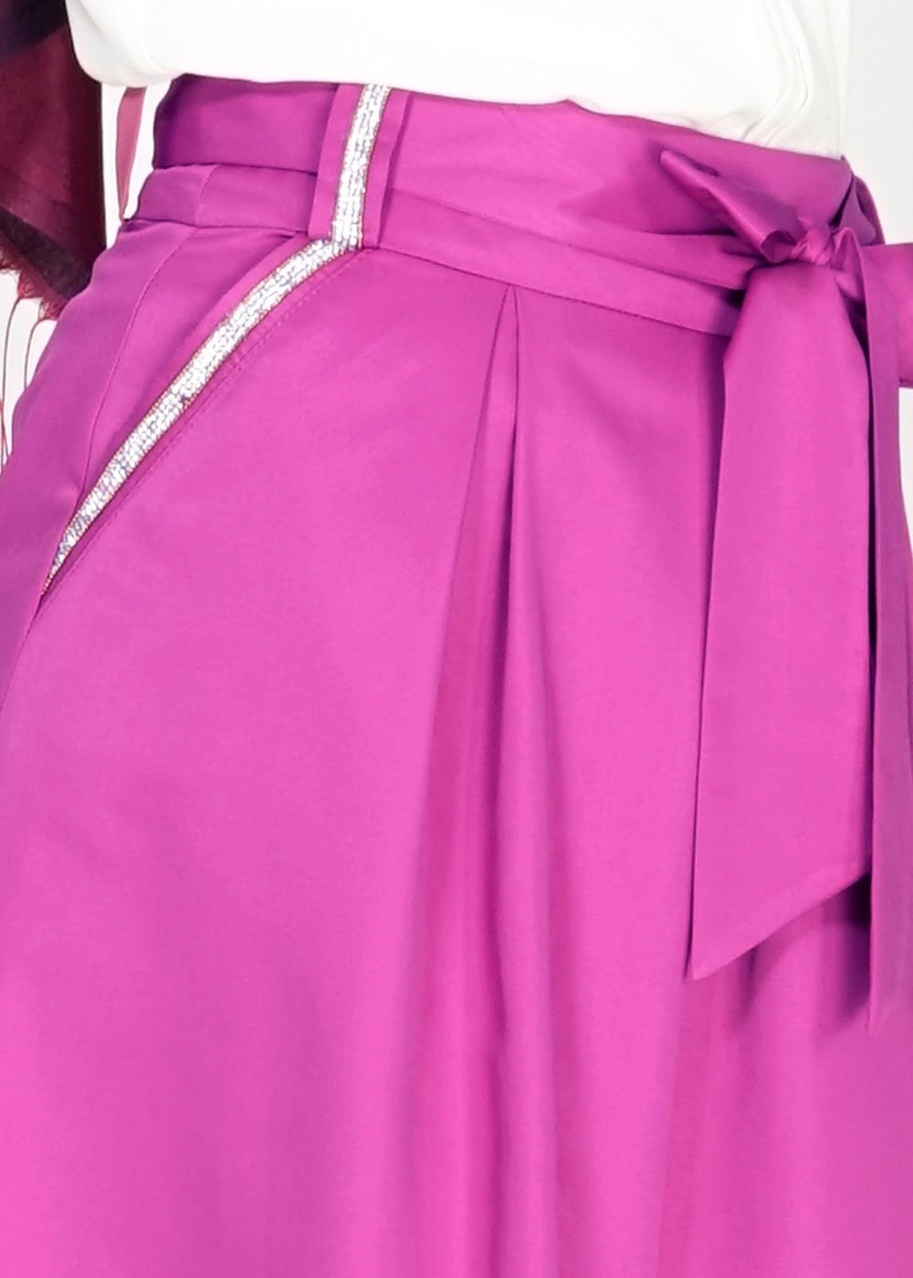 Tesettür giyim FUŞYA TAŞ DETAYLI KUŞAKLI ETEK 6723 