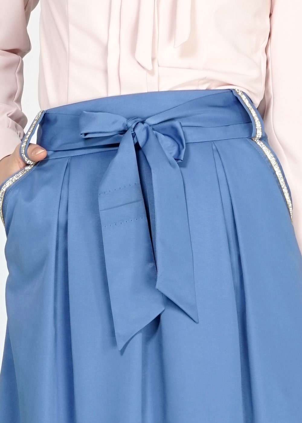 Tesettür giyim LACİVERT TAŞ DETAYLI KUŞAKLI ETEK 6723 