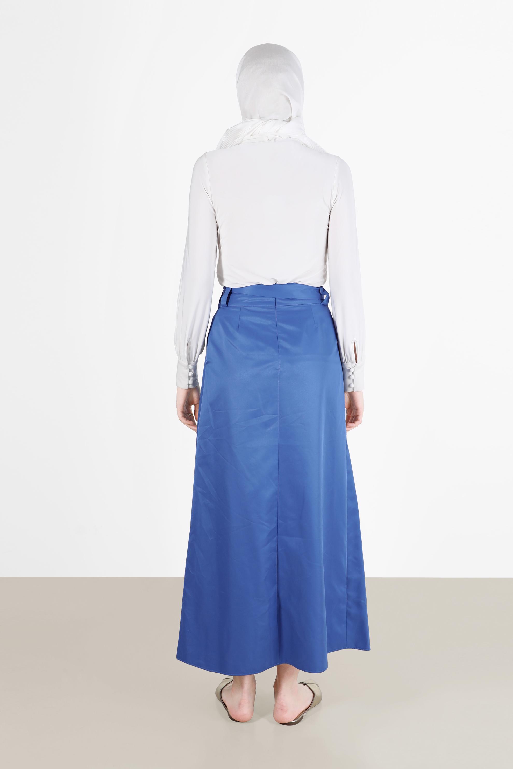 Tesettür giyim LACİVERT TAŞ DETAYLI KUŞAKLI ETEK 6723 