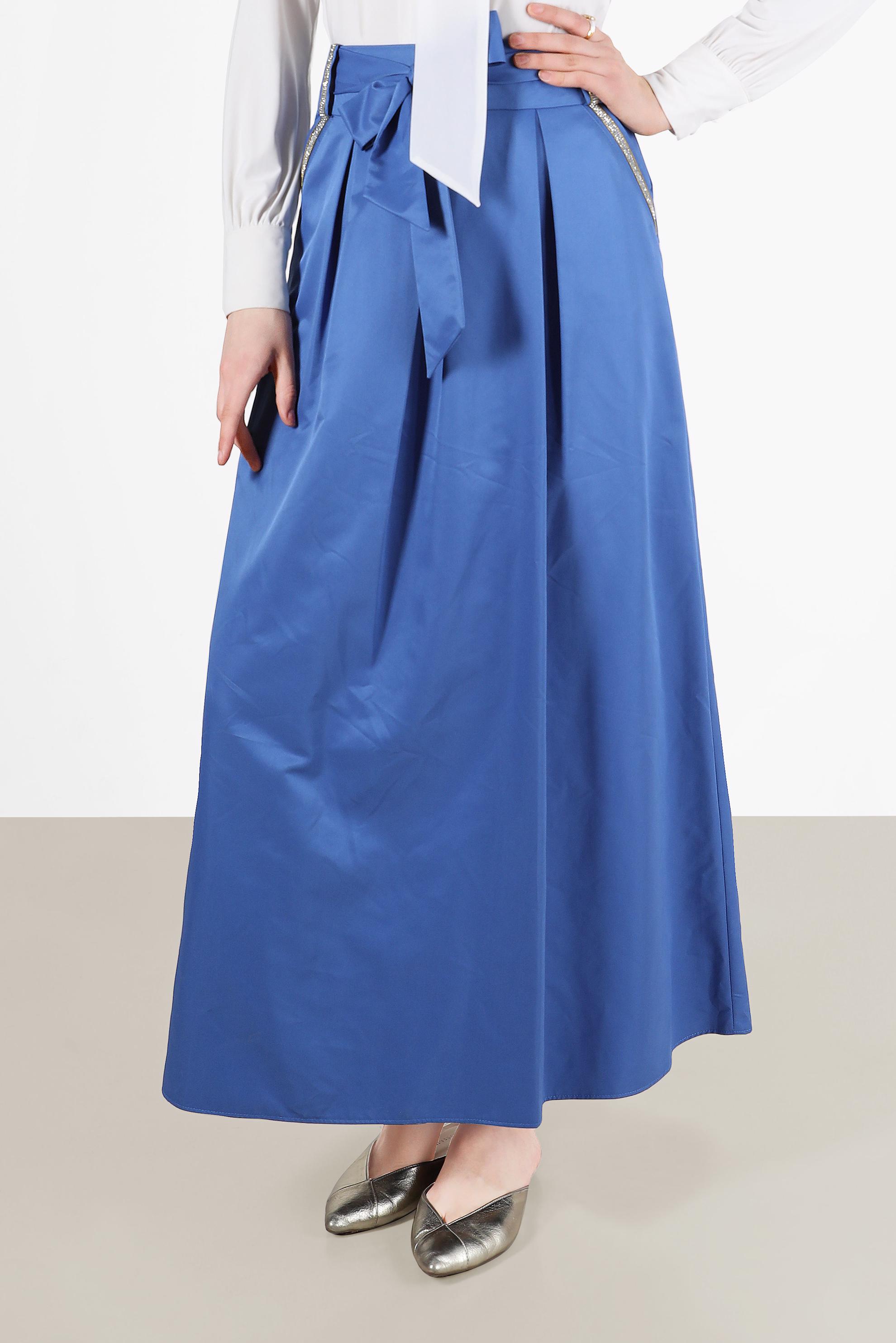 Tesettür giyim LACİVERT TAŞ DETAYLI KUŞAKLI ETEK 6723 