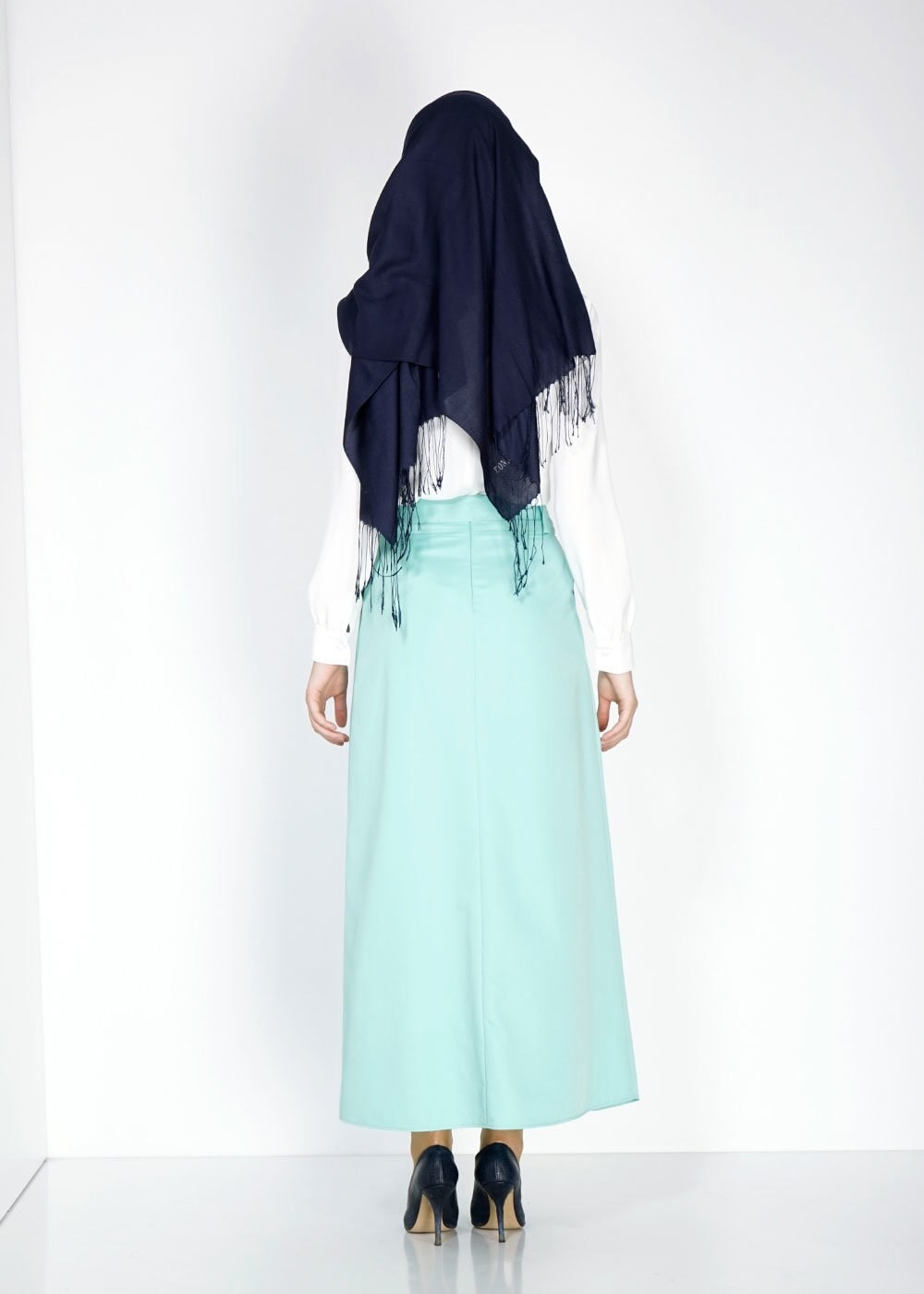 Tesettür giyim YEŞİL TAŞ DETAYLI KUŞAKLI ETEK 6723 