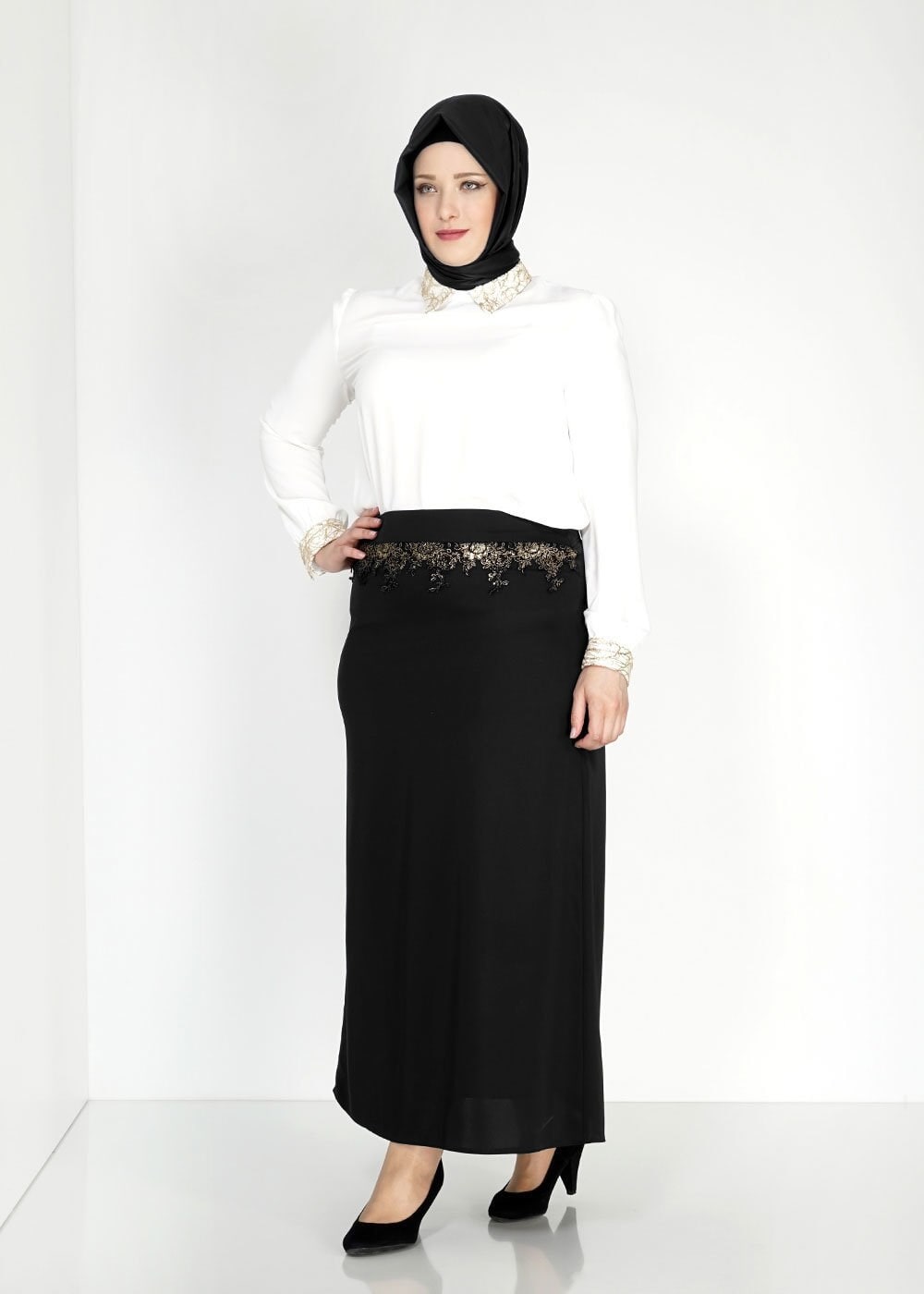 Tesettür giyim SİYAH 6725 Elite Tesettür Etek