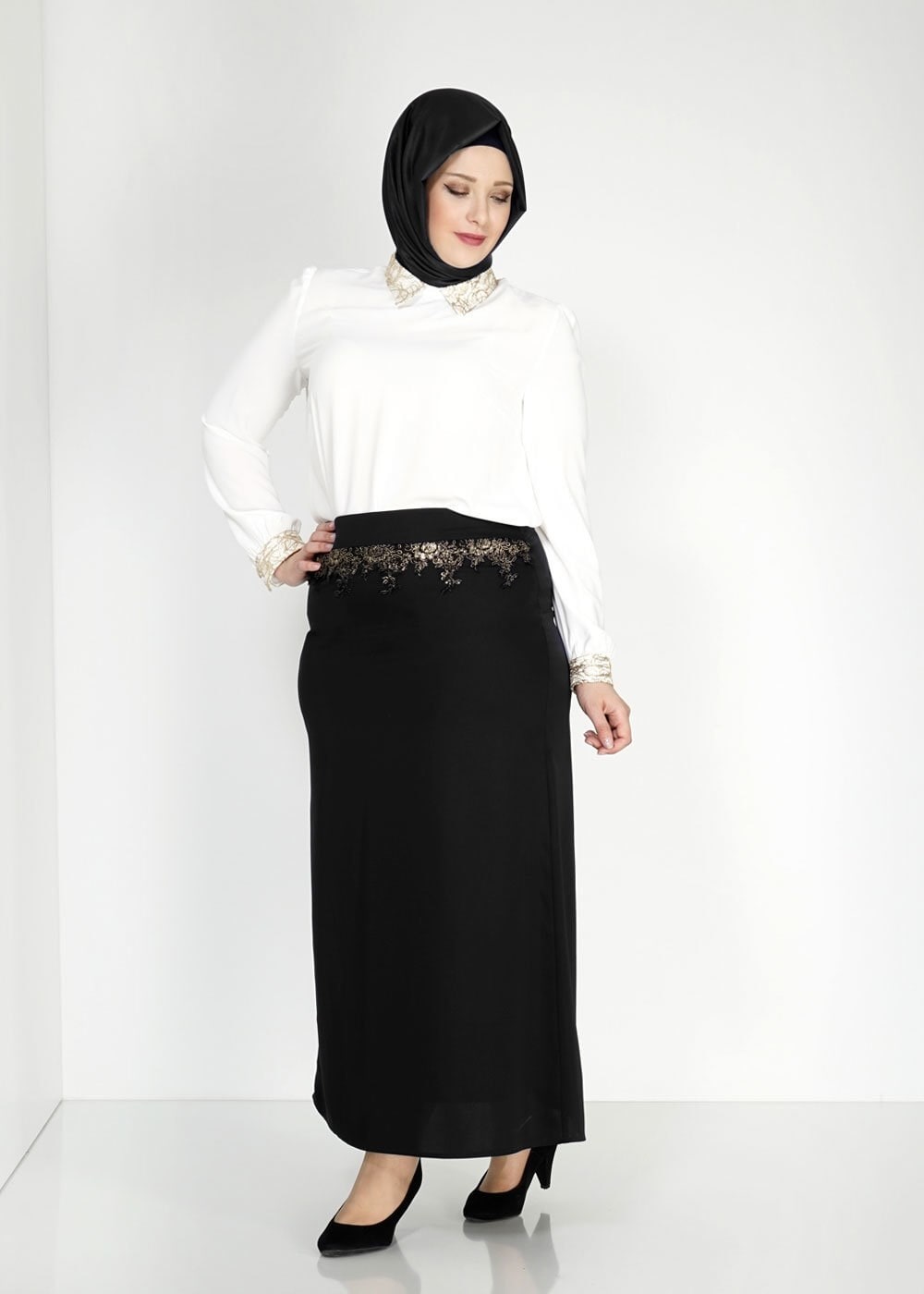 Tesettür giyim SİYAH 6725 Elite Tesettür Etek