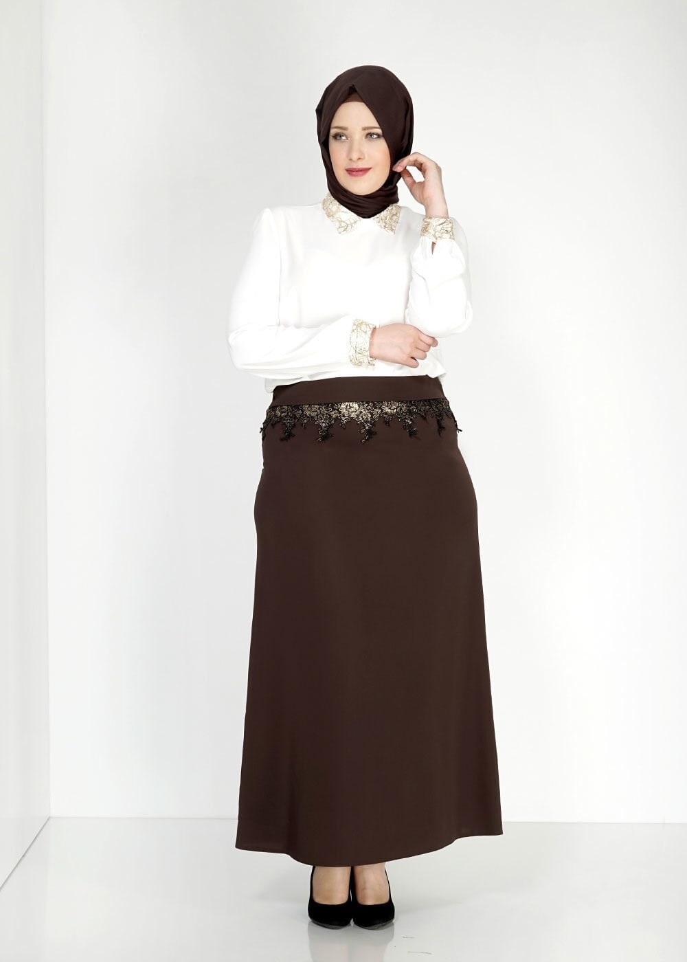 Tesettür giyim KAHVE 6725 Elite Tesettür Etek
