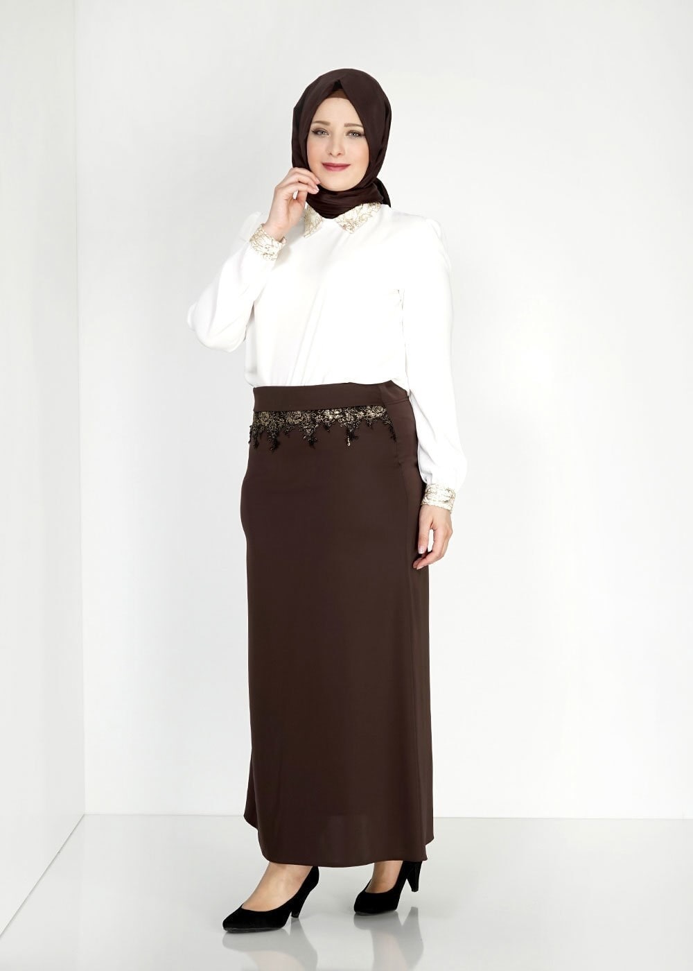 Tesettür giyim KAHVE 6725 Elite Tesettür Etek
