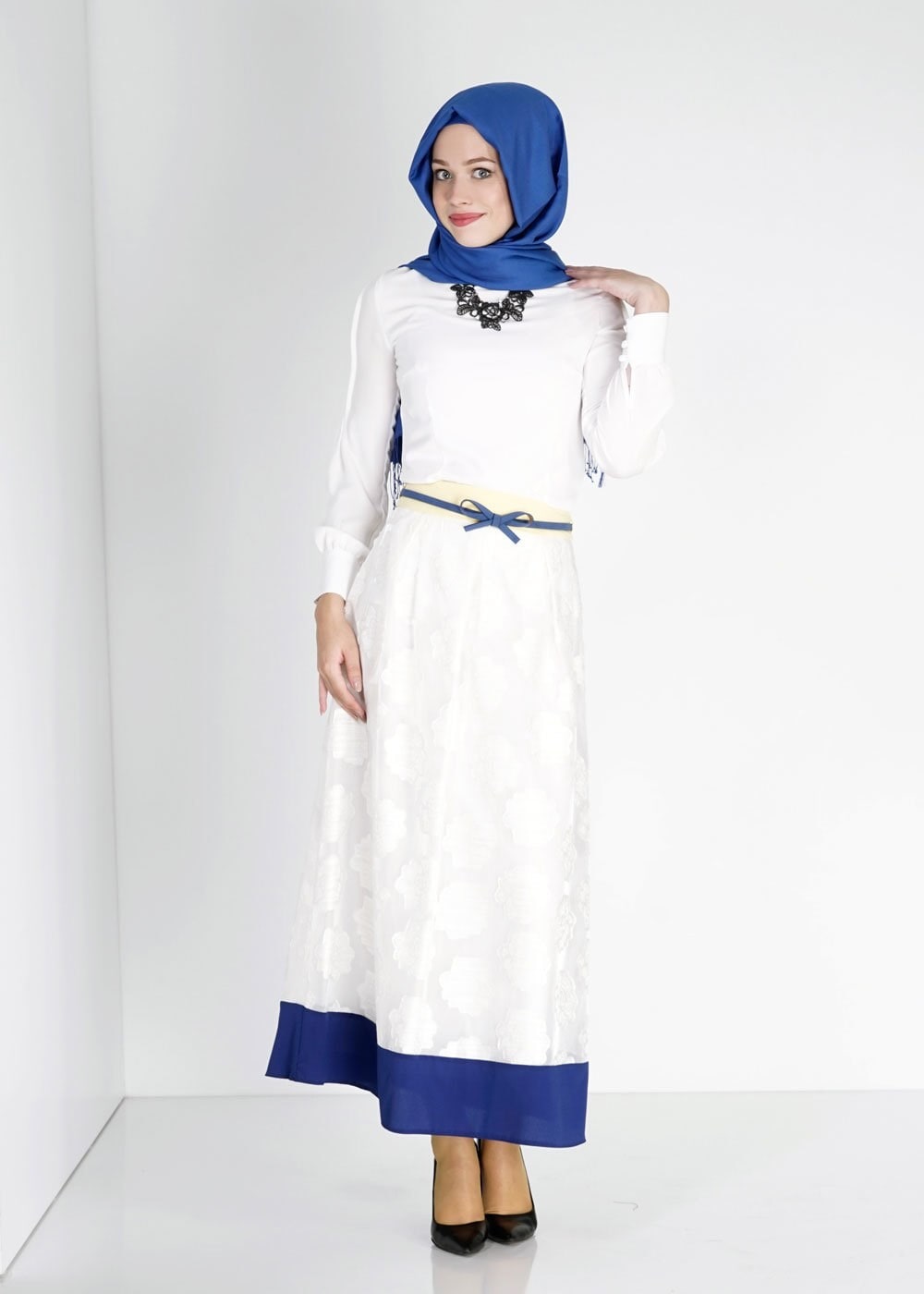 Tesettür giyim BEJ PİLELİ JAKAR ETEK 6726