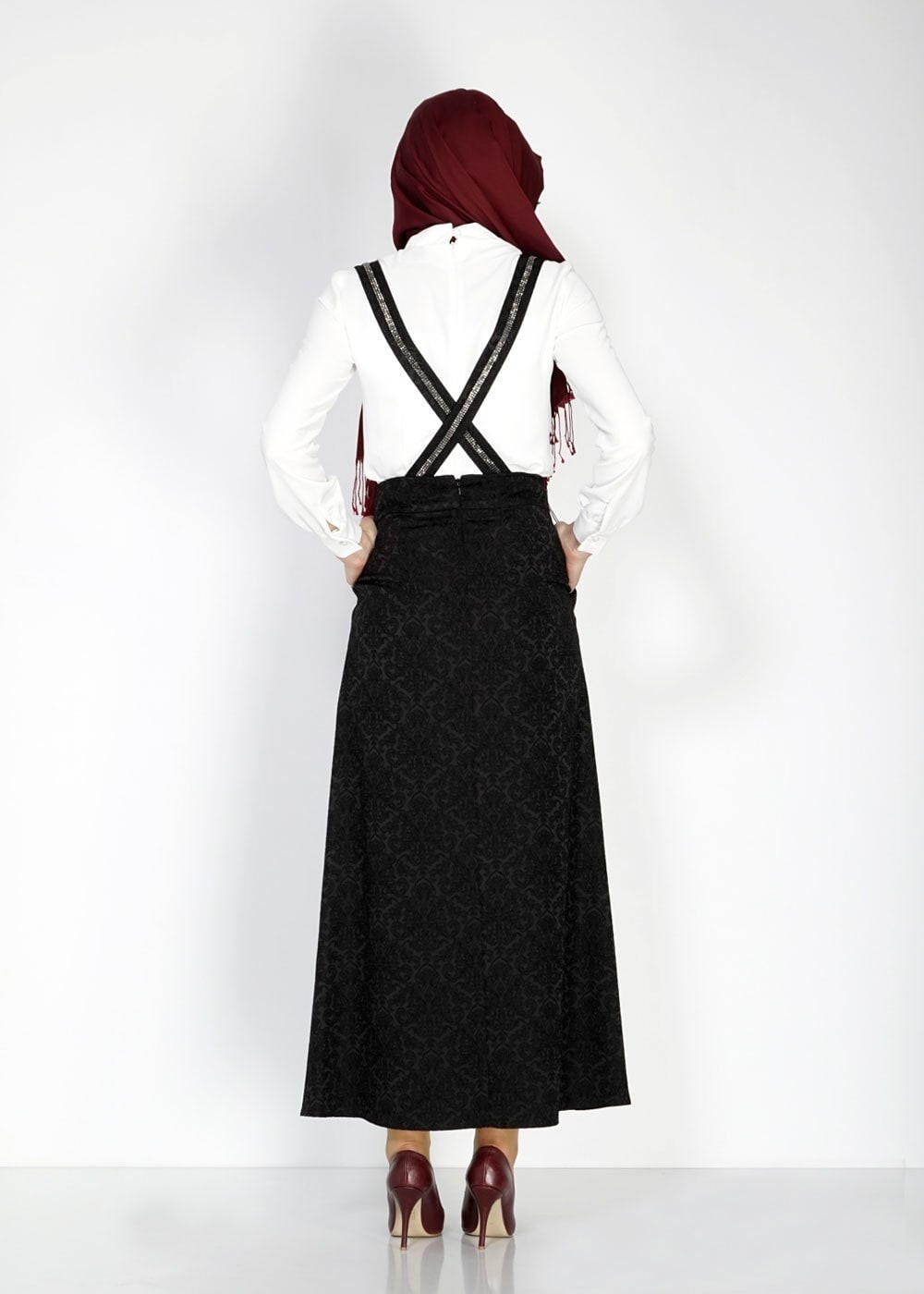 Tesettür giyim SİYAH PİLELİ JAKAR JİLE ETEK 6728