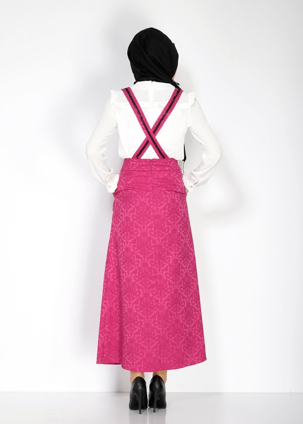 Tesettür giyim FUŞYA PİLELİ JAKAR JİLE ETEK 6728