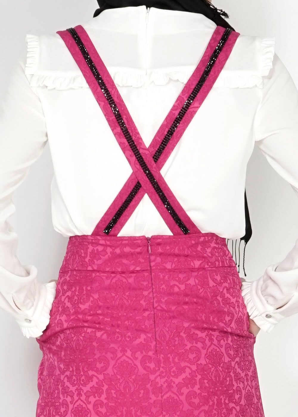 Tesettür giyim FUŞYA PİLELİ JAKAR JİLE ETEK 6728