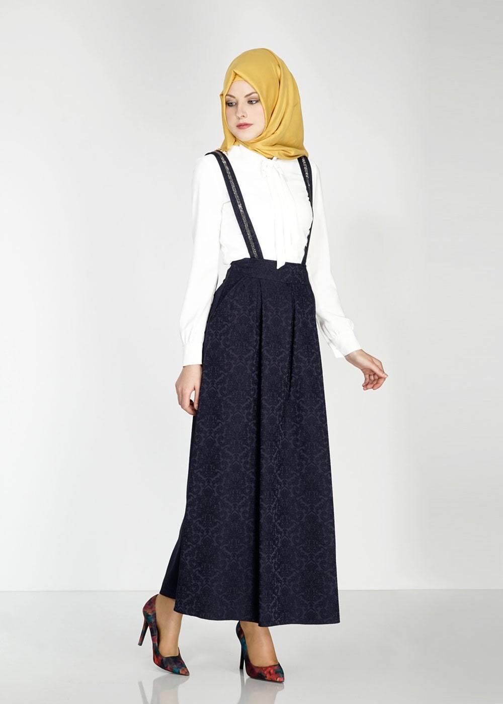 Tesettür giyim LACİVERT PİLELİ JAKAR JİLE ETEK 6728