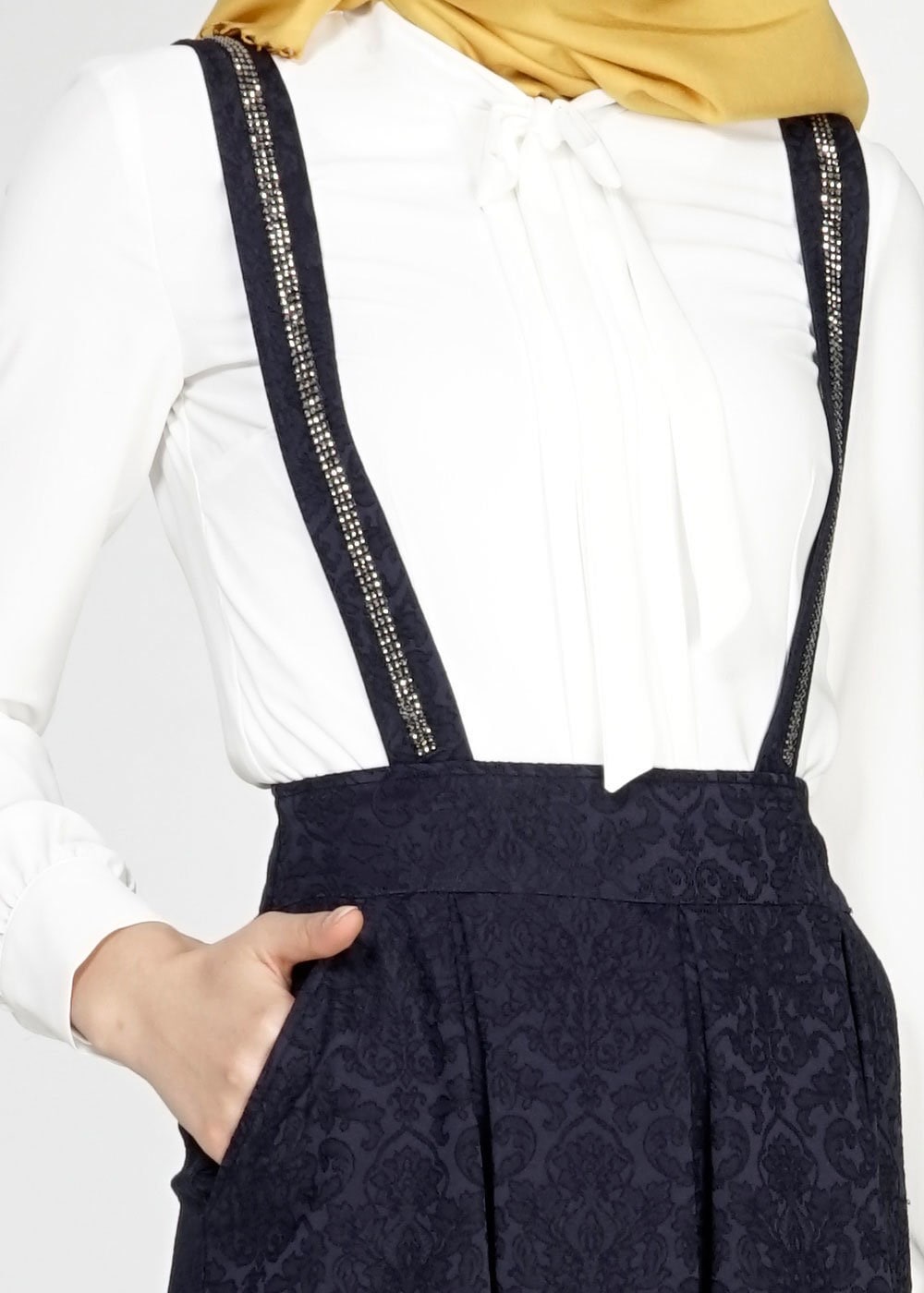 Tesettür giyim LACİVERT PİLELİ JAKAR JİLE ETEK 6728