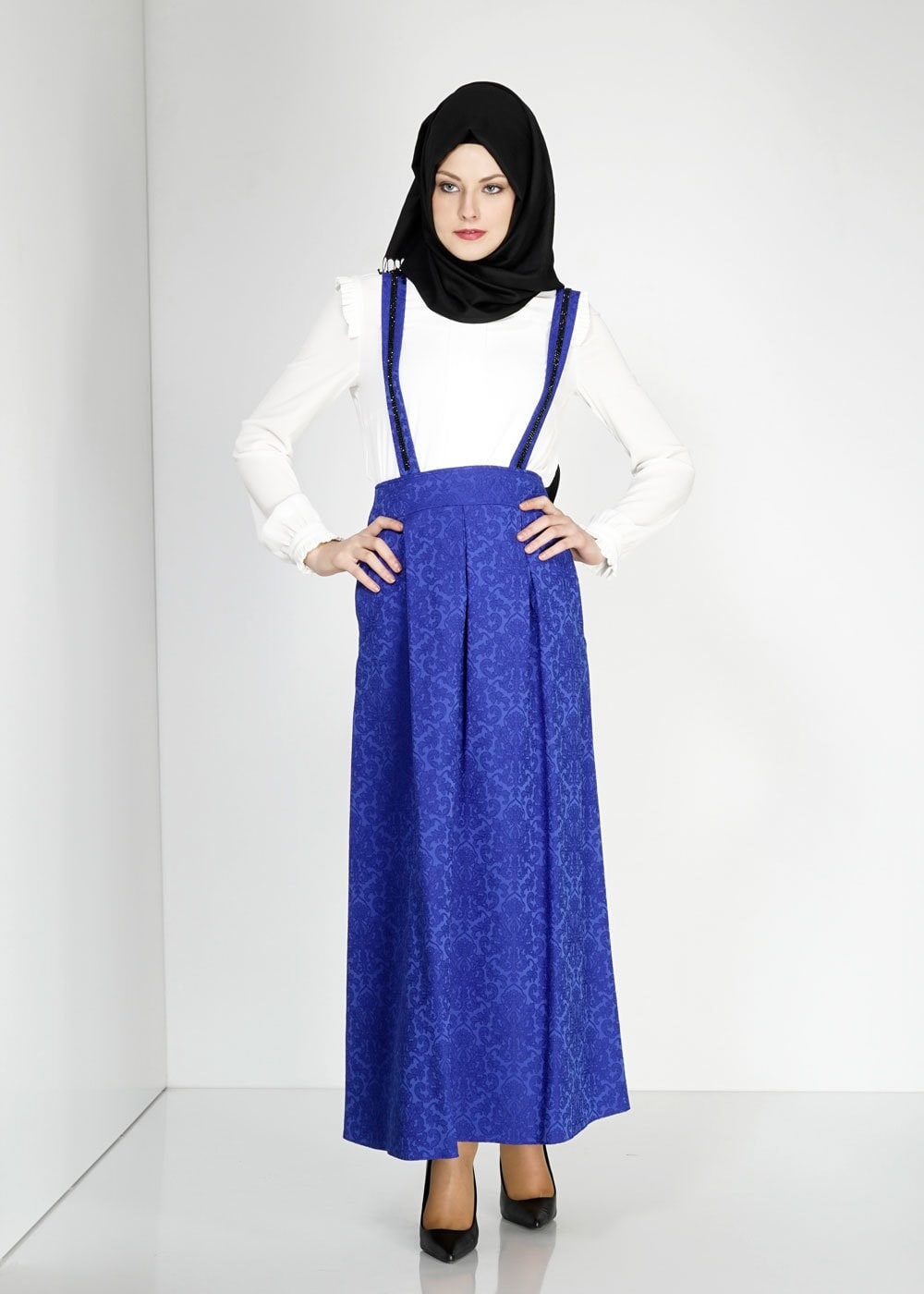 Tesettür giyim LACİVERT PİLELİ JAKAR JİLE ETEK 6728