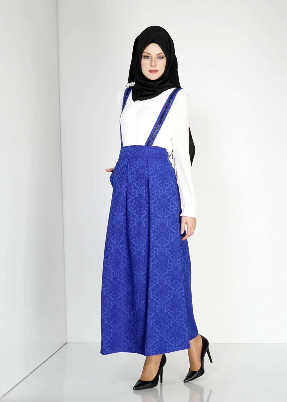 Tesettür giyim LACİVERT PİLELİ JAKAR JİLE ETEK 6728