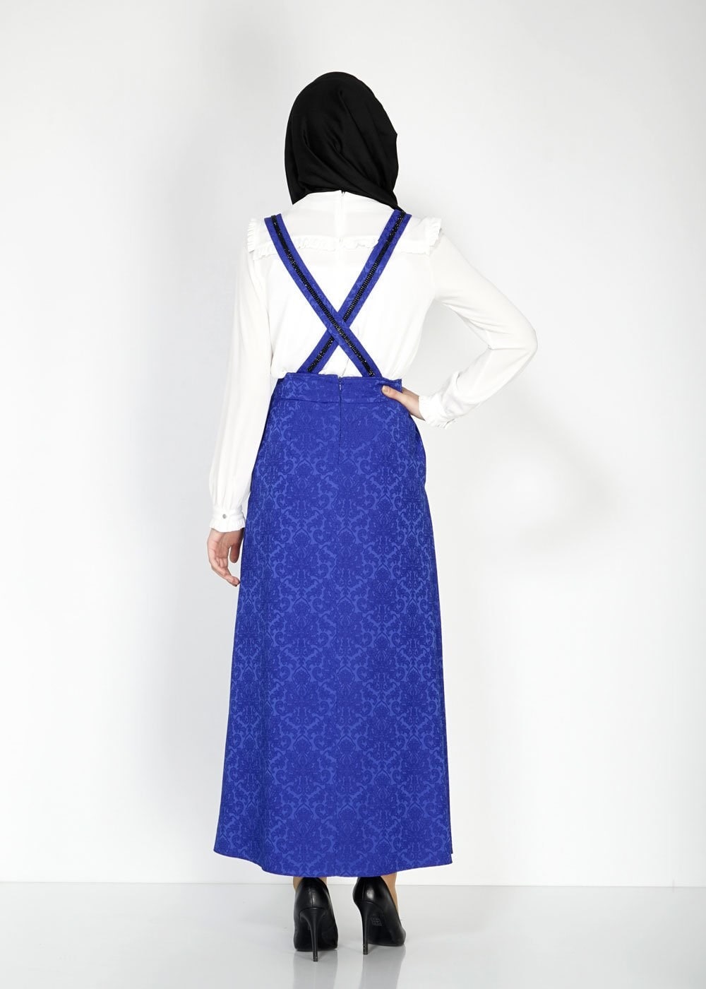 Tesettür giyim LACİVERT PİLELİ JAKAR JİLE ETEK 6728