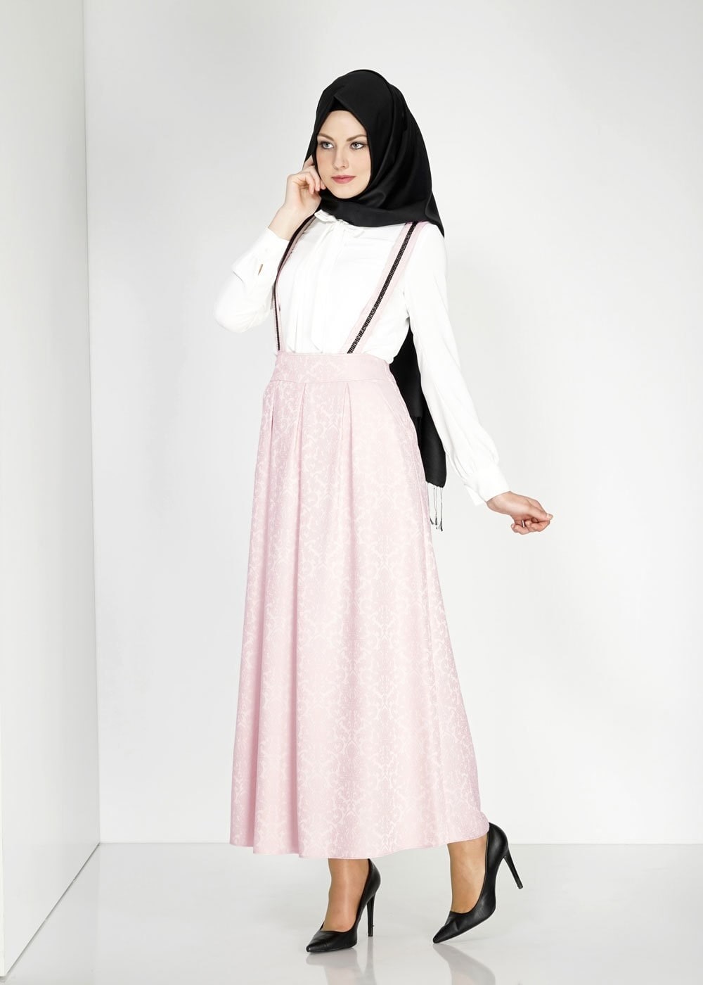 Tesettür giyim PUDRA PİLELİ JAKAR JİLE ETEK 6728